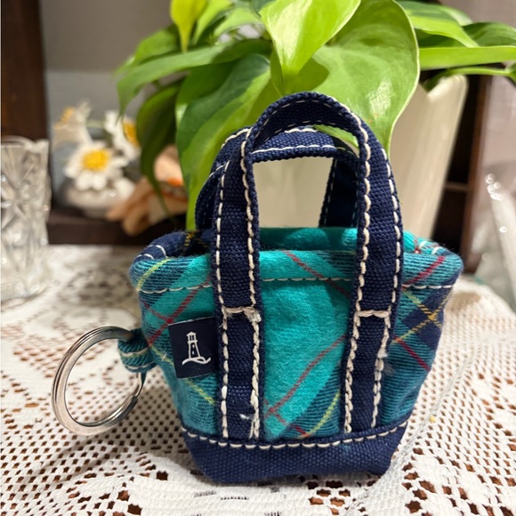 Land’s End Plaid Canvas Micro Tote Keychain/Key Fob - Picture 1 of 4